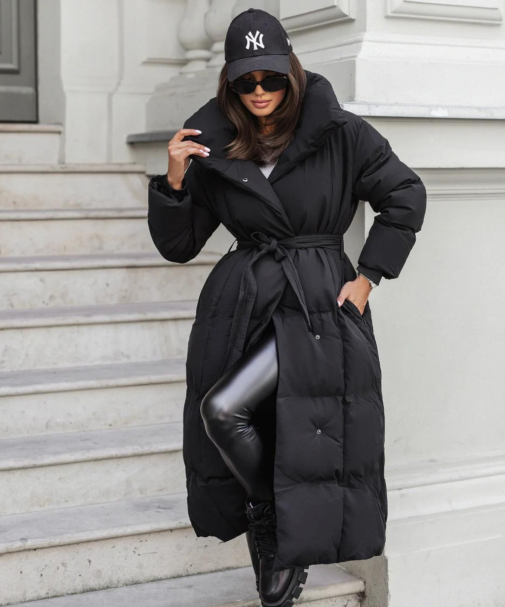 Long Puffer Coat | Warm | Belt | Padded Coat | Women's Long Winter Coat-Grace Aura