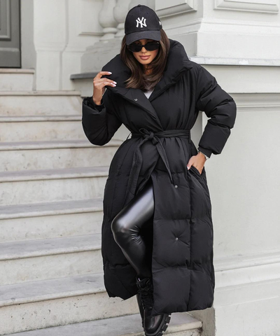 Long Puffer Coat | Warm | Belt | Padded Coat | Women's Long Winter Coat-Grace Aura