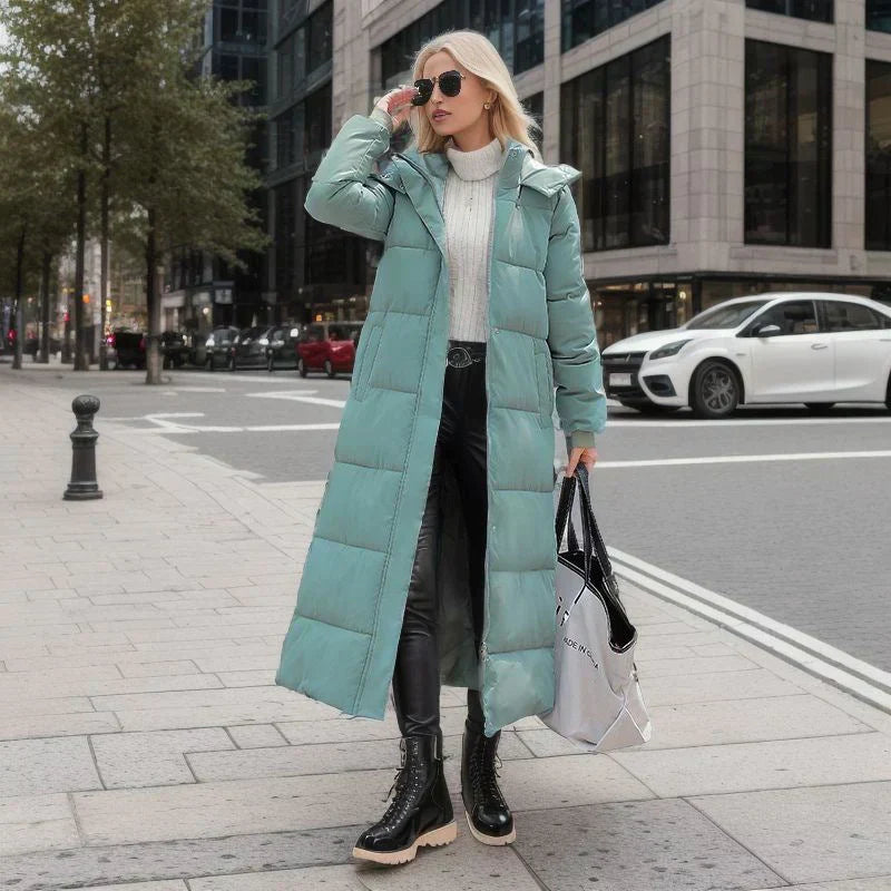 Long Puffer Jacket - Warm - Hooded - Ladies Padded Coat - Long Winter Coat Women-Grace Aura