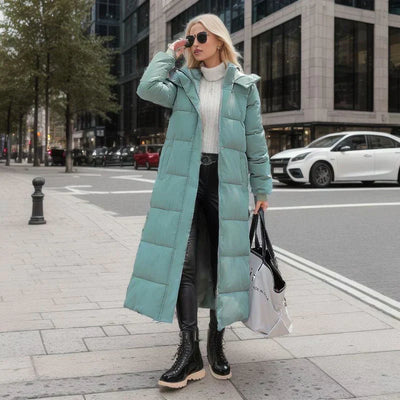 Long Puffer Jacket - Warm - Hooded - Ladies Padded Coat - Long Winter Coat Women-Grace Aura