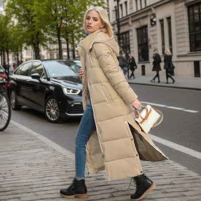 Long Puffer Jacket - Warm - Hooded - Ladies Padded Coat - Long Winter Coat Women-Grace Aura