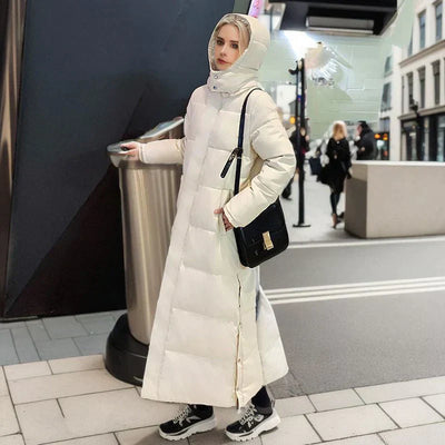 Long Puffer Jacket - Warm - Hooded - Ladies Padded Coat - Long Winter Coat Women-Grace Aura