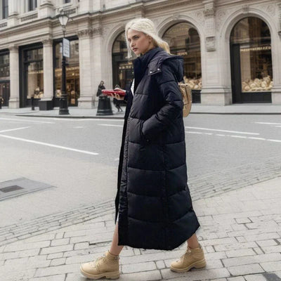 Long Puffer Jacket - Warm - Hooded - Ladies Padded Coat - Long Winter Coat Women-Grace Aura