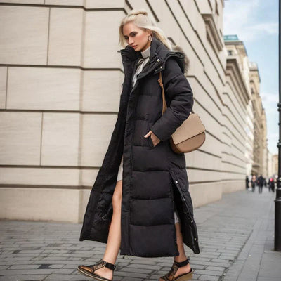 Long Puffer Jacket - Warm - Hooded - Ladies Padded Coat - Long Winter Coat Women-Grace Aura