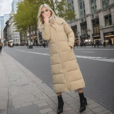 Long Puffer Jacket - Warm - Hooded - Ladies Padded Coat - Long Winter Coat Women-Grace Aura