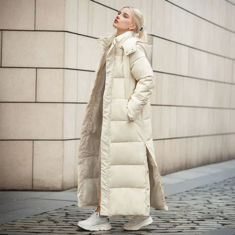 Long Puffer Jacket - Warm - Hooded - Ladies Padded Coat - Long Winter Coat Women-Grace Aura