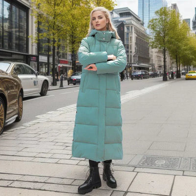 Long Puffer Jacket - Warm - Hooded - Ladies Padded Coat - Long Winter Coat Women-Grace Aura