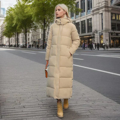 Long Puffer Jacket - Warm - Hooded - Ladies Padded Coat - Long Winter Coat Women-Grace Aura
