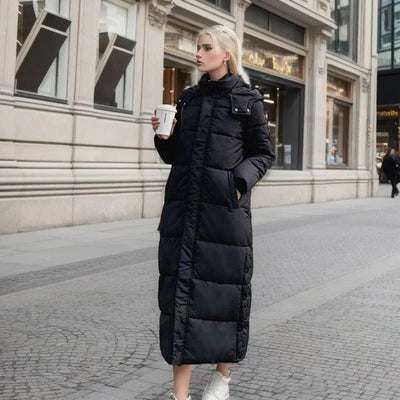 Long Puffer Jacket - Warm - Hooded - Ladies Padded Coat - Long Winter Coat Women-Grace Aura