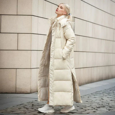 Long Puffer Jacket - Warm - Hooded - Ladies Padded Coat - Long Winter Coat Women-Grace Aura