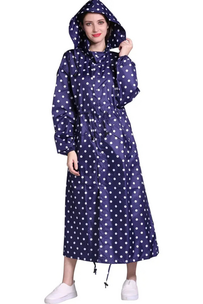 Long Raincoat | Hooded | Drawstring Waist | Rain Jacket | Ladies Long Waterproof Coat-Grace Aura
