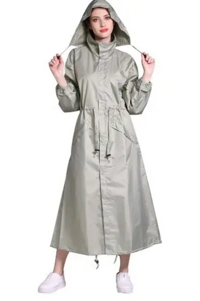 Long Raincoat | Hooded | Drawstring Waist | Rain Jacket | Ladies Long Waterproof Coat-Grace Aura