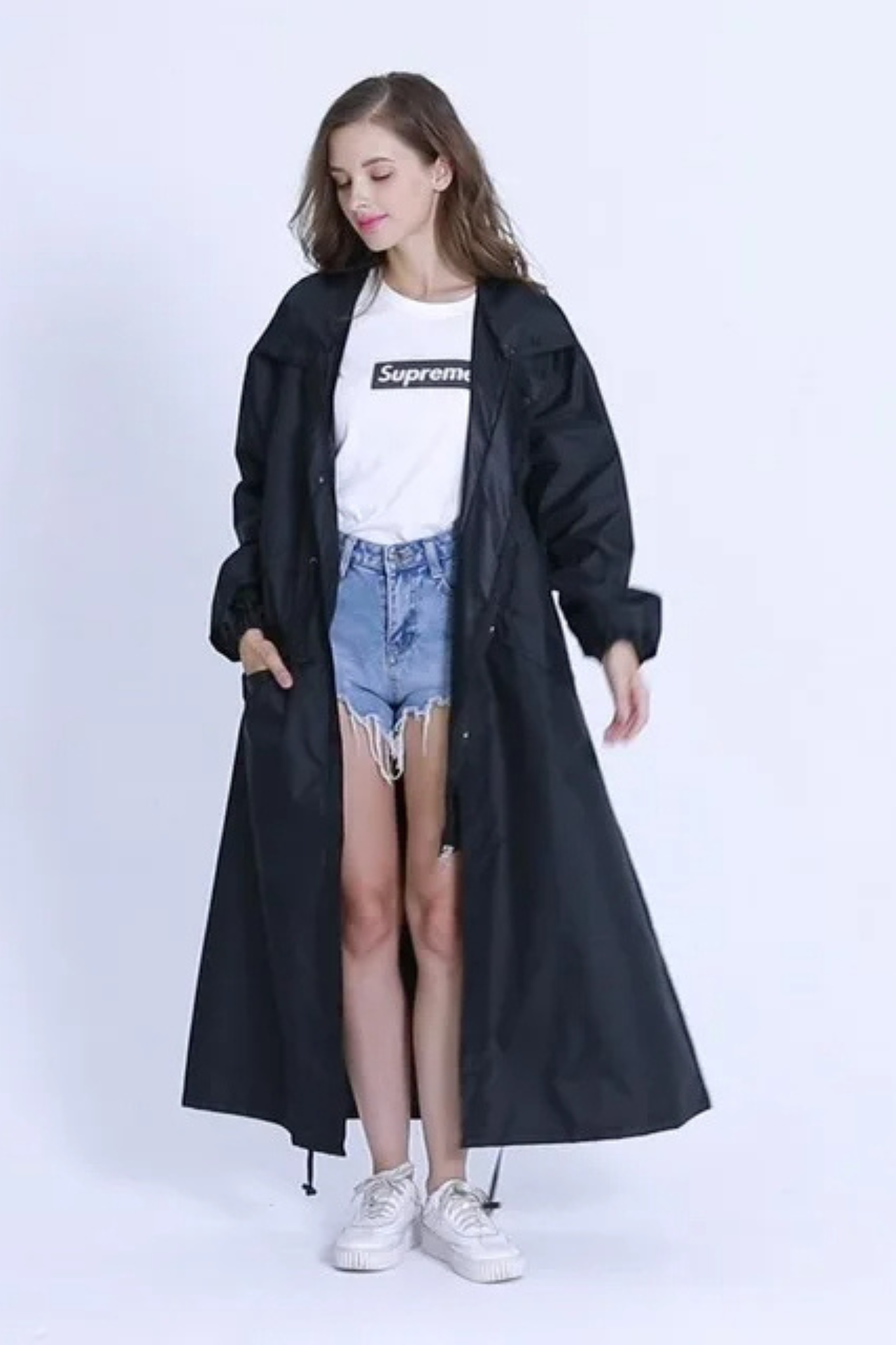 Long Raincoat | Hooded | Drawstring Waist | Rain Jacket | Ladies Long Waterproof Coat-Grace Aura