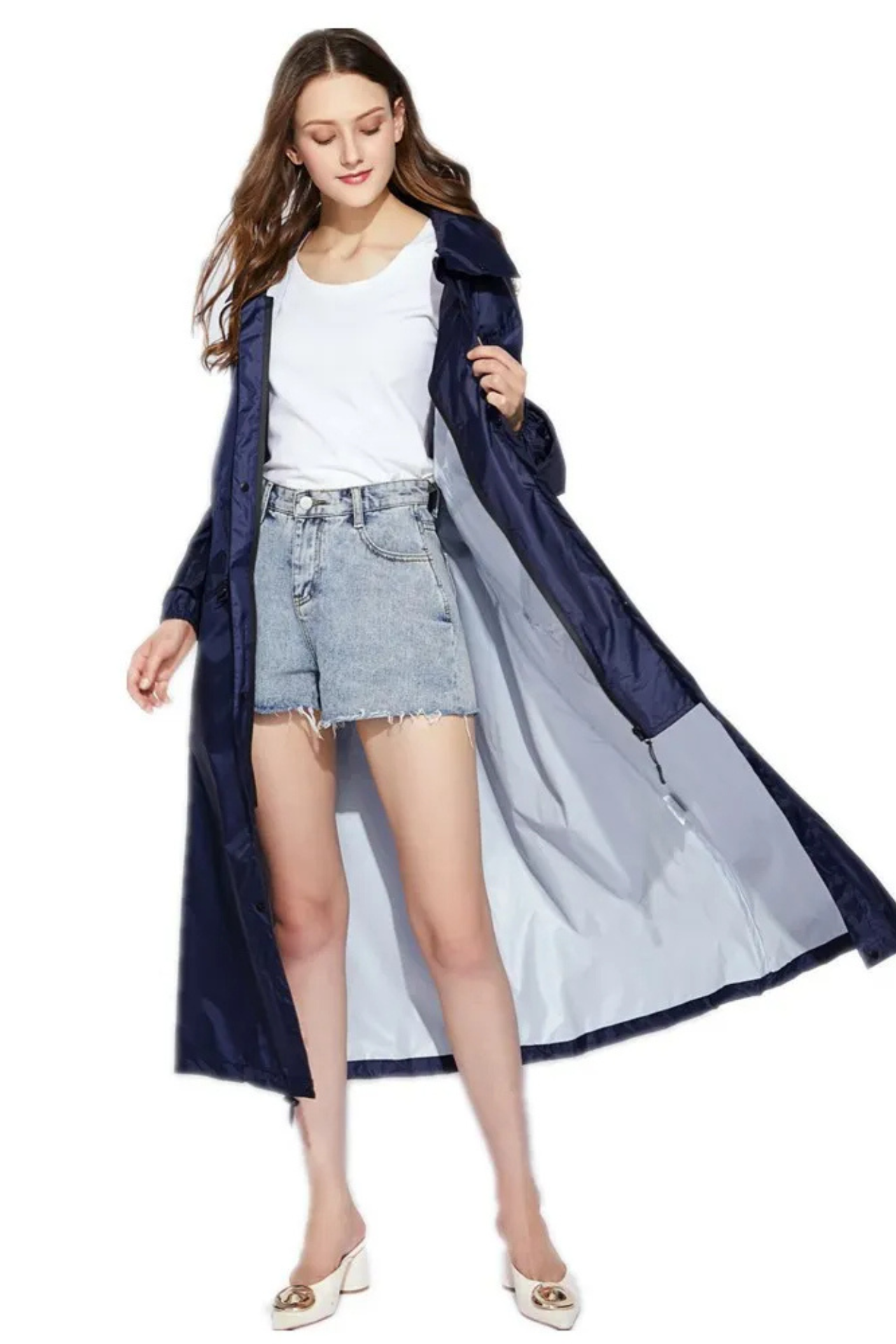 Long Raincoat | Hooded | Drawstring Waist | Rain Jacket | Ladies Long Waterproof Coat-Grace Aura