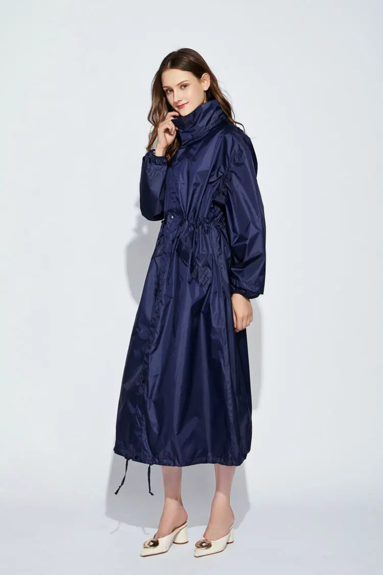 Long Raincoat | Hooded | Drawstring Waist | Rain Jacket | Ladies Long Waterproof Coat-Grace Aura