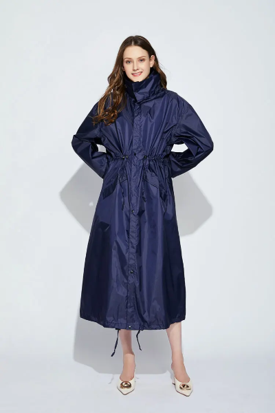 Long Raincoat | Hooded | Drawstring Waist | Rain Jacket | Ladies Long Waterproof Coat-Grace Aura