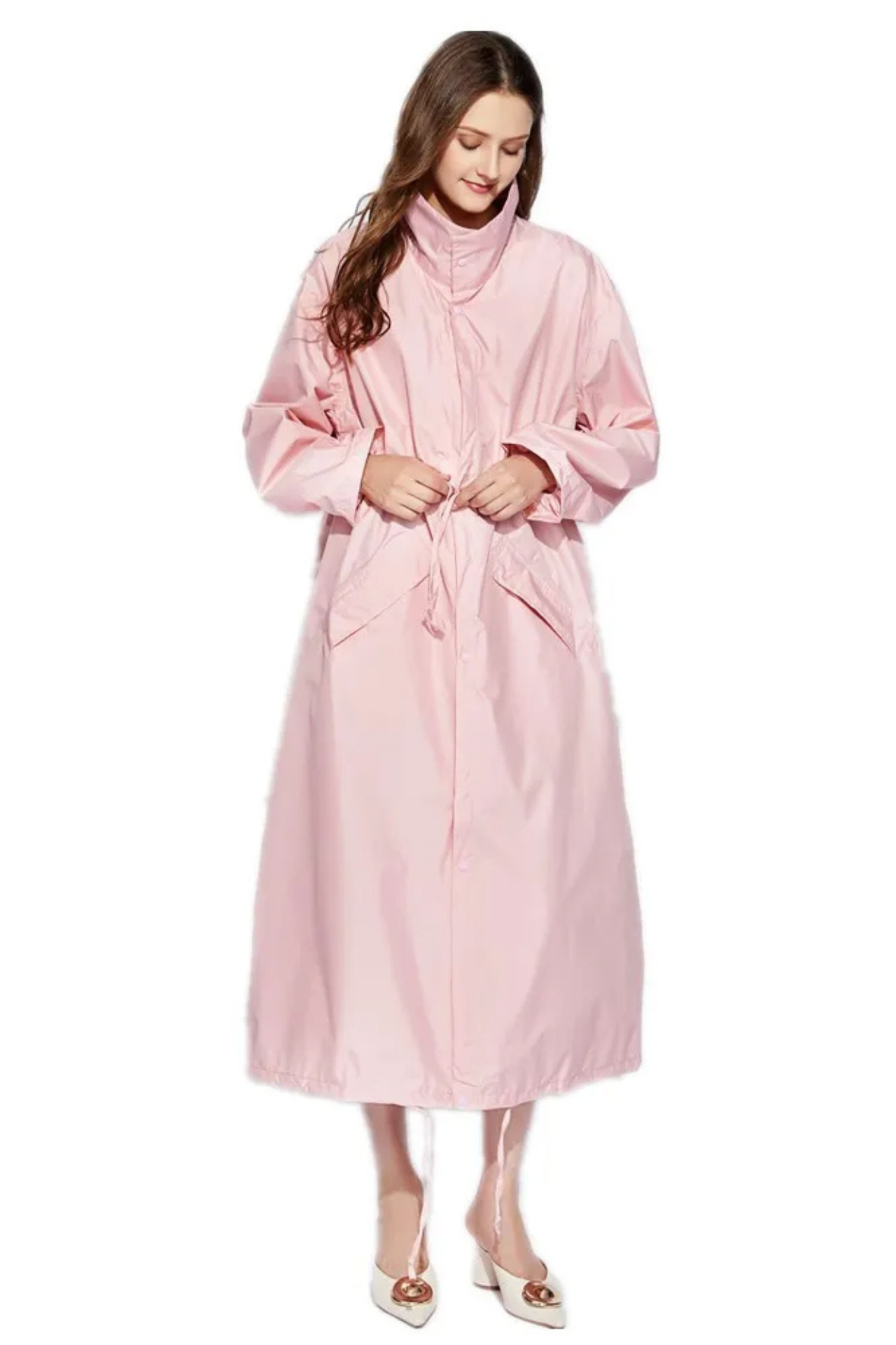 Long Raincoat | Hooded | Drawstring Waist | Rain Jacket | Ladies Long Waterproof Coat-Grace Aura
