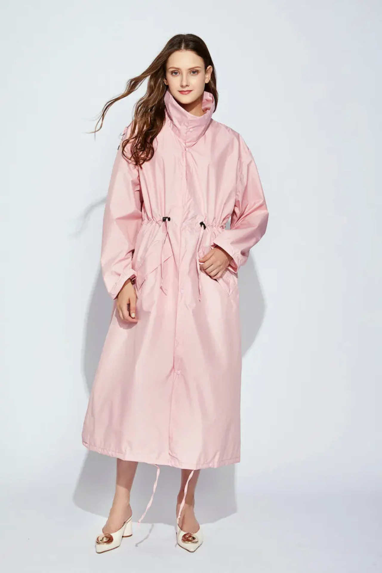 Long Raincoat | Hooded | Drawstring Waist | Rain Jacket | Ladies Long Waterproof Coat-Grace Aura