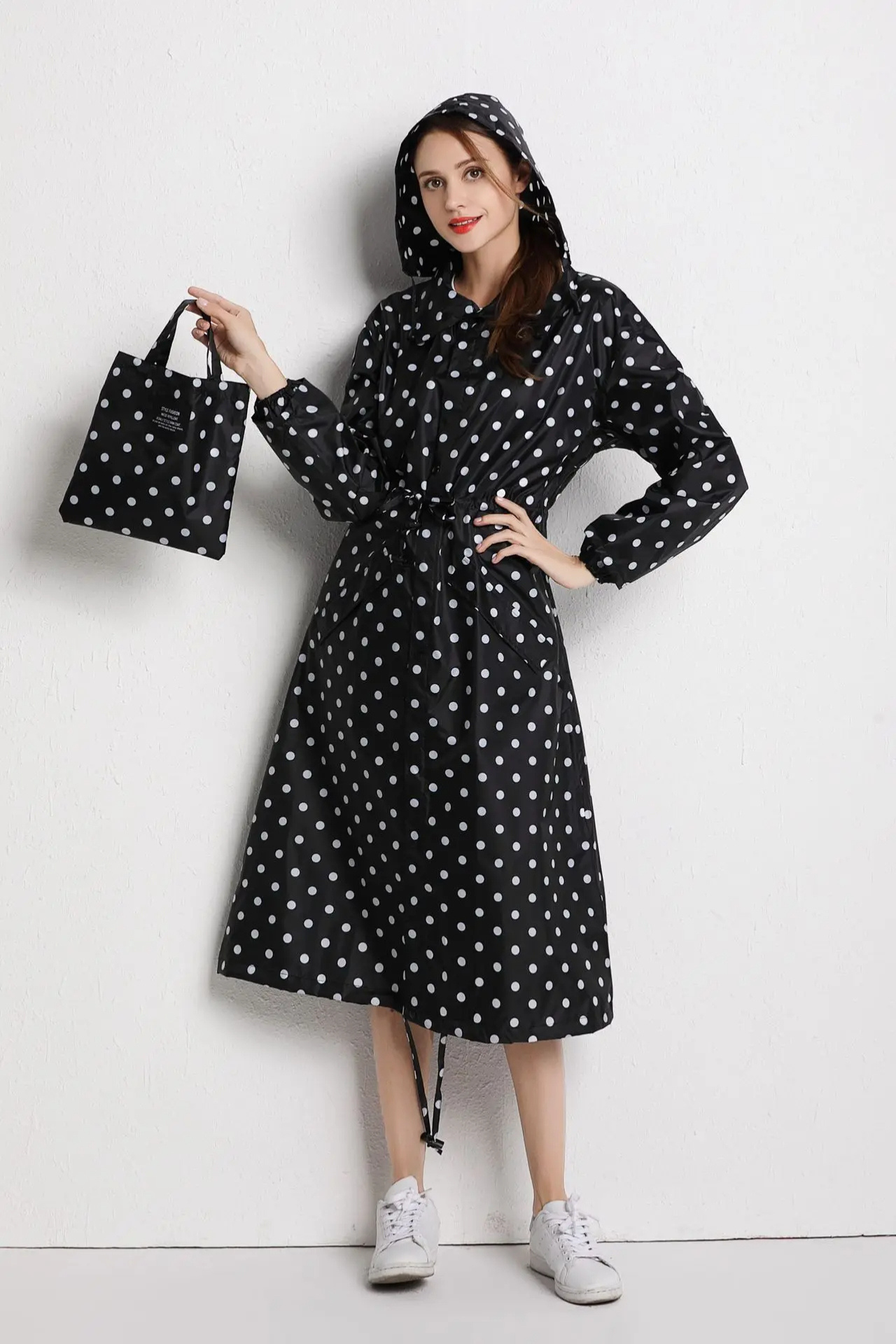 Long Raincoat | Hooded | Drawstring Waist | Rain Jacket | Ladies Long Waterproof Coat-Grace Aura