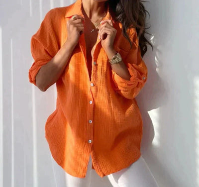 Long Sleeve Blouse - Lightweight - Oversized - Button-Up Shirt - Women's Clothing-Grace Aura