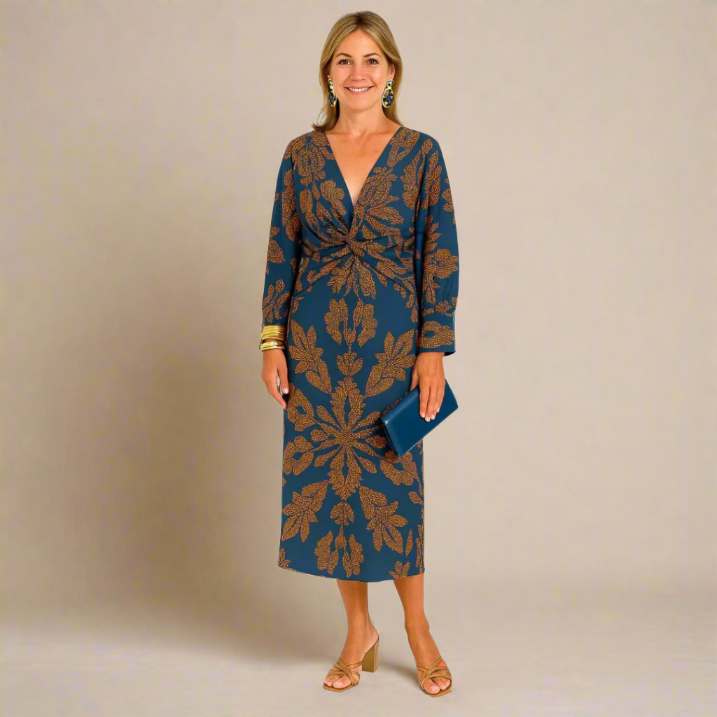 Long Sleeve Dress | Elegant | V-Neck | Midi Dress | Long Dress-Grace Aura