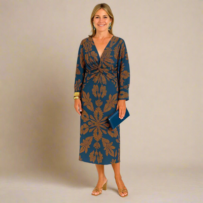 Long Sleeve Dress | Elegant | V-Neck | Midi Dress | Long Dress-Grace Aura