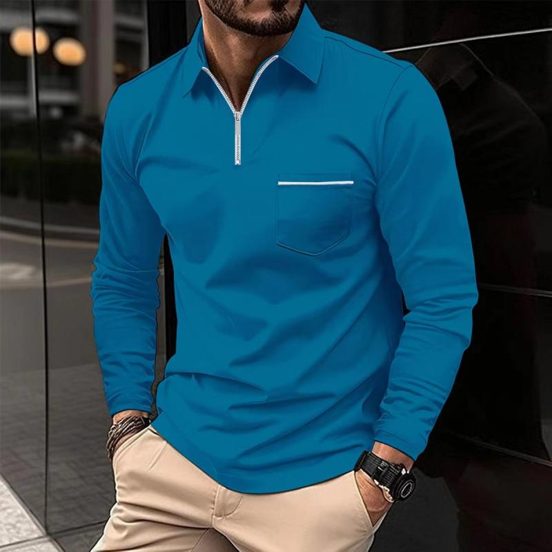 Long Sleeve Polo - Men's Collared Quarter Zip Polo Shirt-Grace Aura