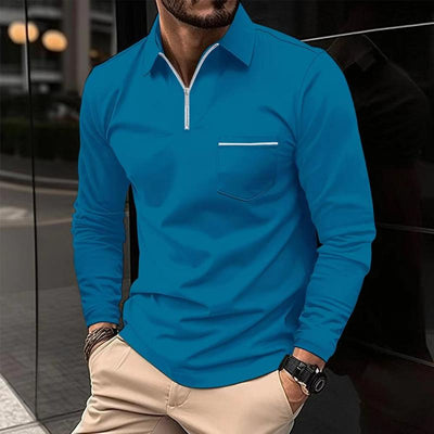 Long Sleeve Polo - Men's Collared Quarter Zip Polo Shirt-Grace Aura