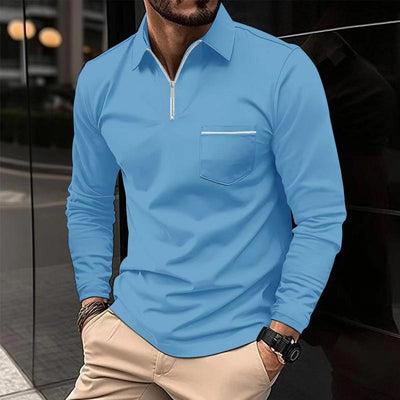 Long Sleeve Polo - Men's Collared Quarter Zip Polo Shirt-Grace Aura