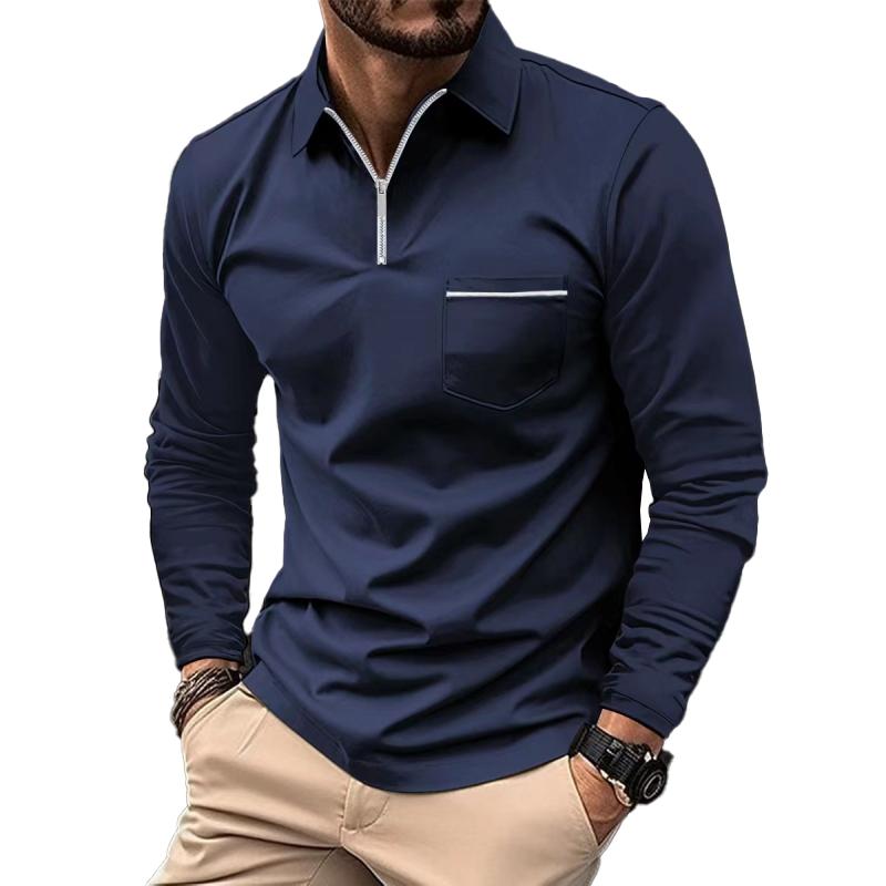 Long Sleeve Polo - Men's Collared Quarter Zip Polo Shirt-Grace Aura