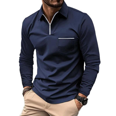 Long Sleeve Polo - Men's Collared Quarter Zip Polo Shirt-Grace Aura
