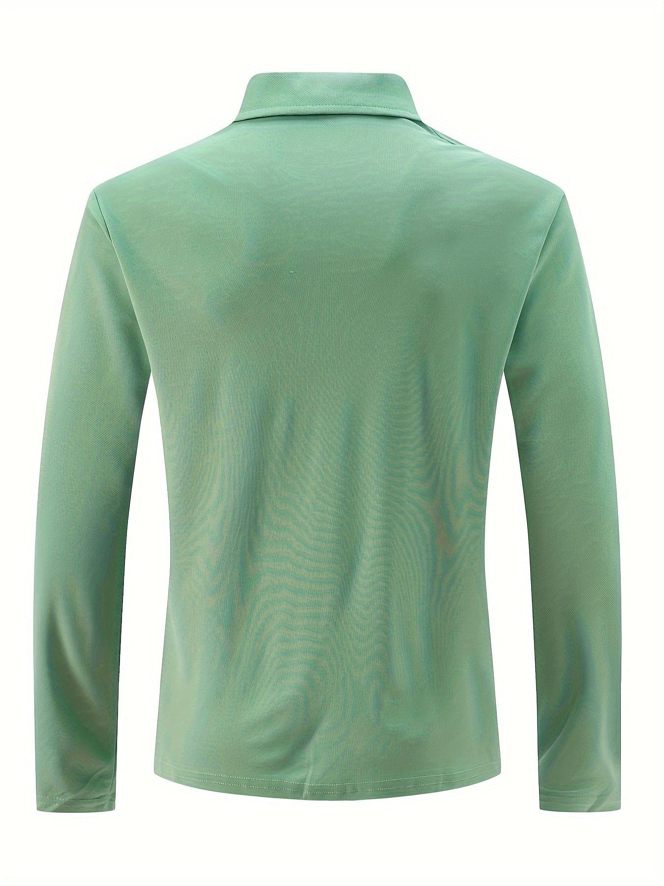 Long Sleeve Polo Shirt - Men's Plain Collared Button Neck Polo Shirt-Grace Aura