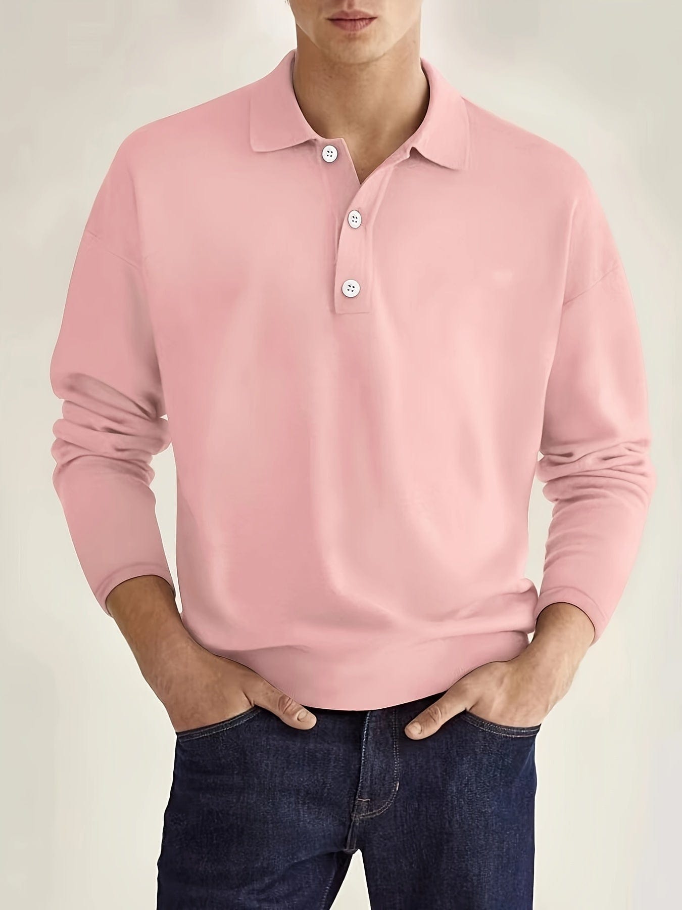 Long Sleeve Polo Shirt - Men's Plain Collared Button Neck Polo Shirt-Grace Aura