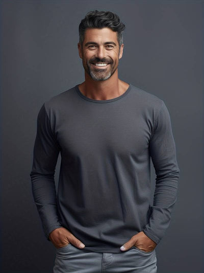 Long Sleeve T-Shirt - Men's Casual Plain Crew Neck Long Sleeve-Grace Aura
