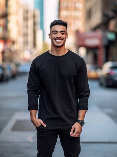 Long Sleeve T-Shirt - Men's Casual Plain Crew Neck Long Sleeve-Grace Aura