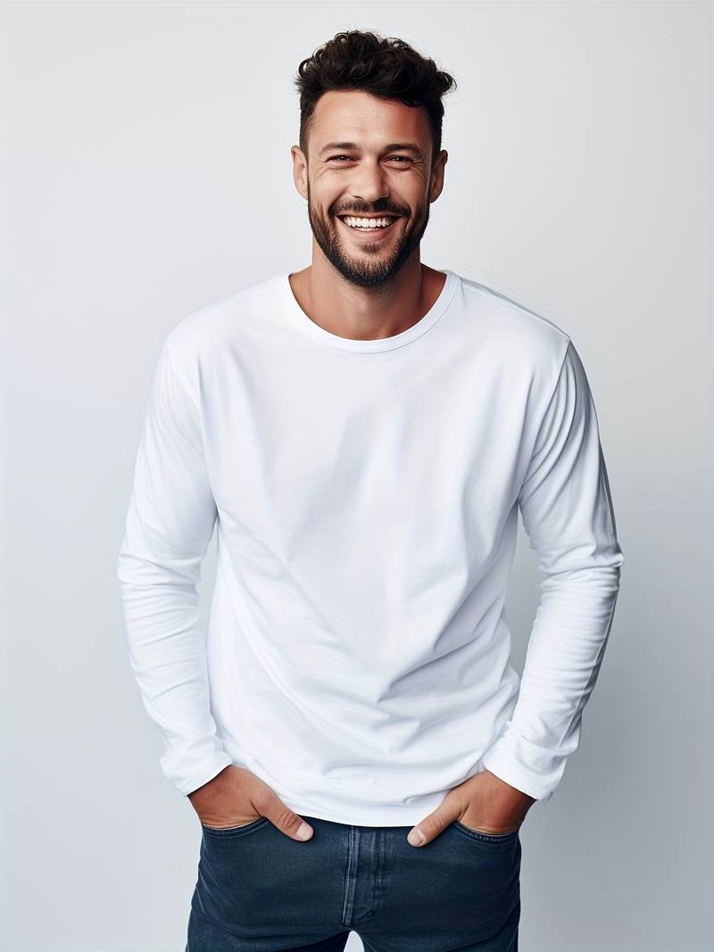 Long Sleeve T-Shirt - Men's Casual Plain Crew Neck Long Sleeve-Grace Aura