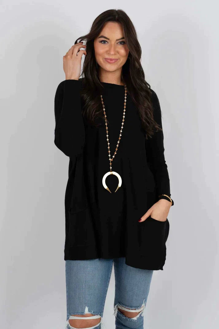 Long Sweater | Loose Fit | Pockets | Oversized Jumper | Women's Knitwear-Grace Aura