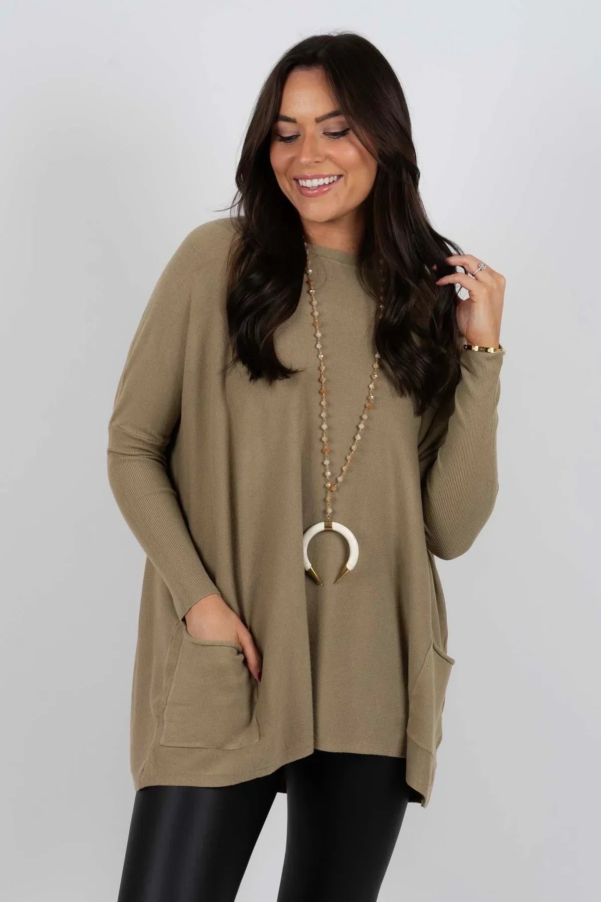 Long Sweater | Loose Fit | Pockets | Oversized Jumper | Women's Knitwear-Grace Aura