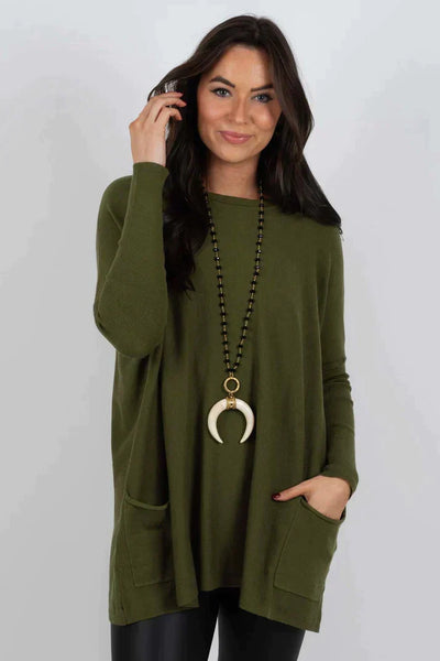 Long Sweater | Loose Fit | Pockets | Oversized Jumper | Women's Knitwear-Grace Aura