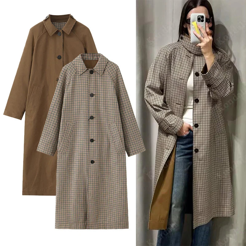 Long Trench Coat - Women's Single Breasted Oversized Trench Coat-Grace Aura