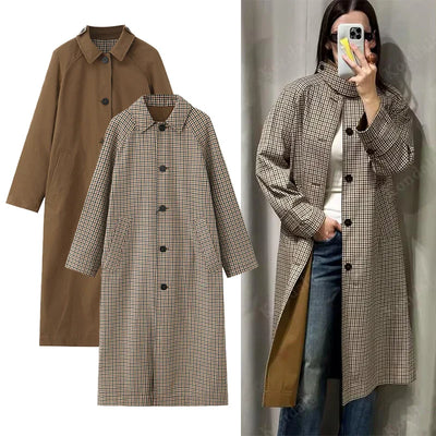 Long Trench Coat - Women's Single Breasted Oversized Trench Coat-Grace Aura