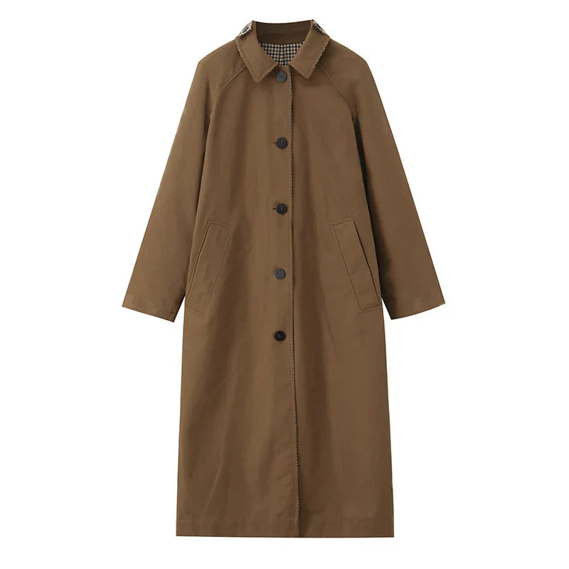 Long Trench Coat - Women's Single Breasted Oversized Trench Coat-Grace Aura