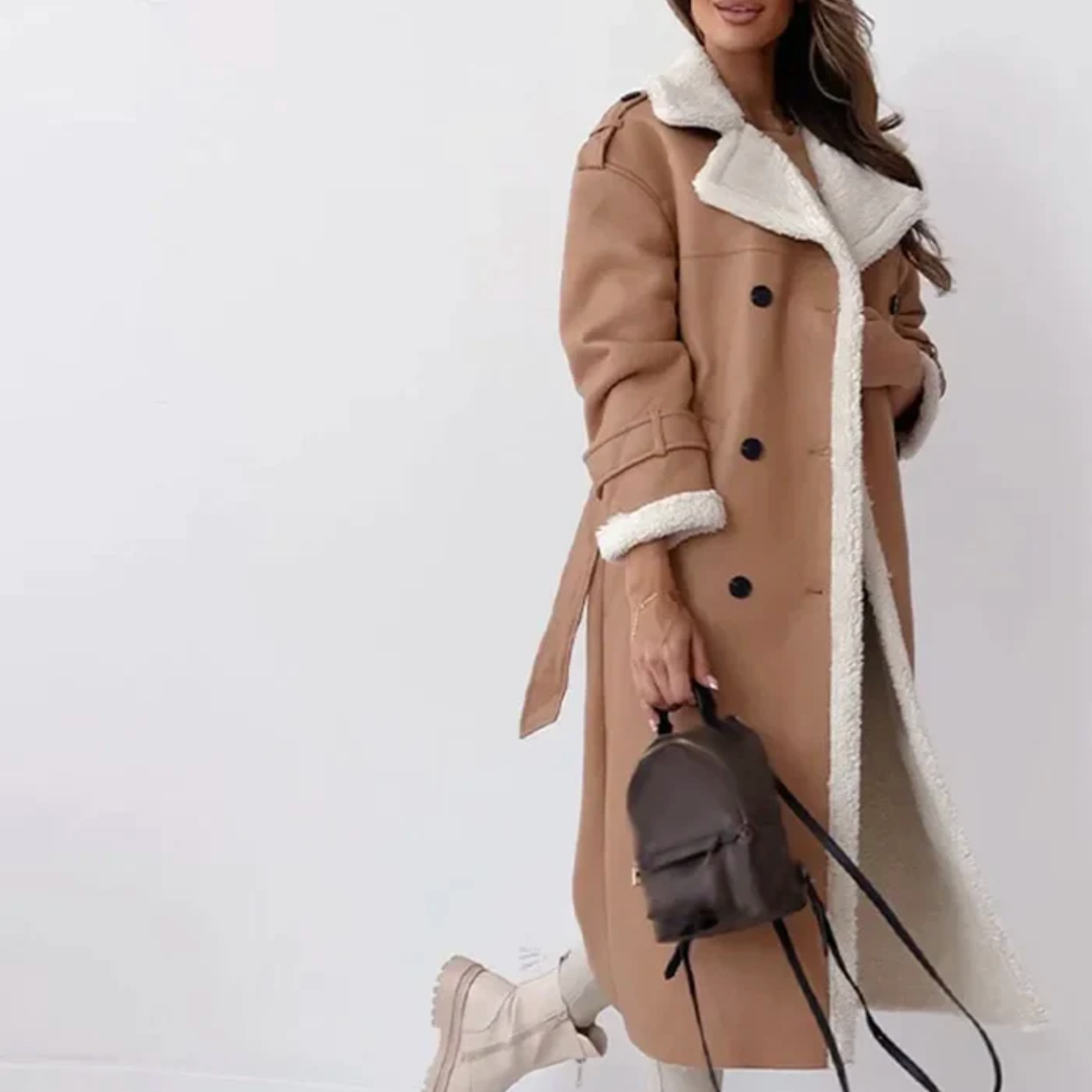 Long Winter Coat - Women's Double Breasted Winter Trench Coat with Belt-Grace Aura