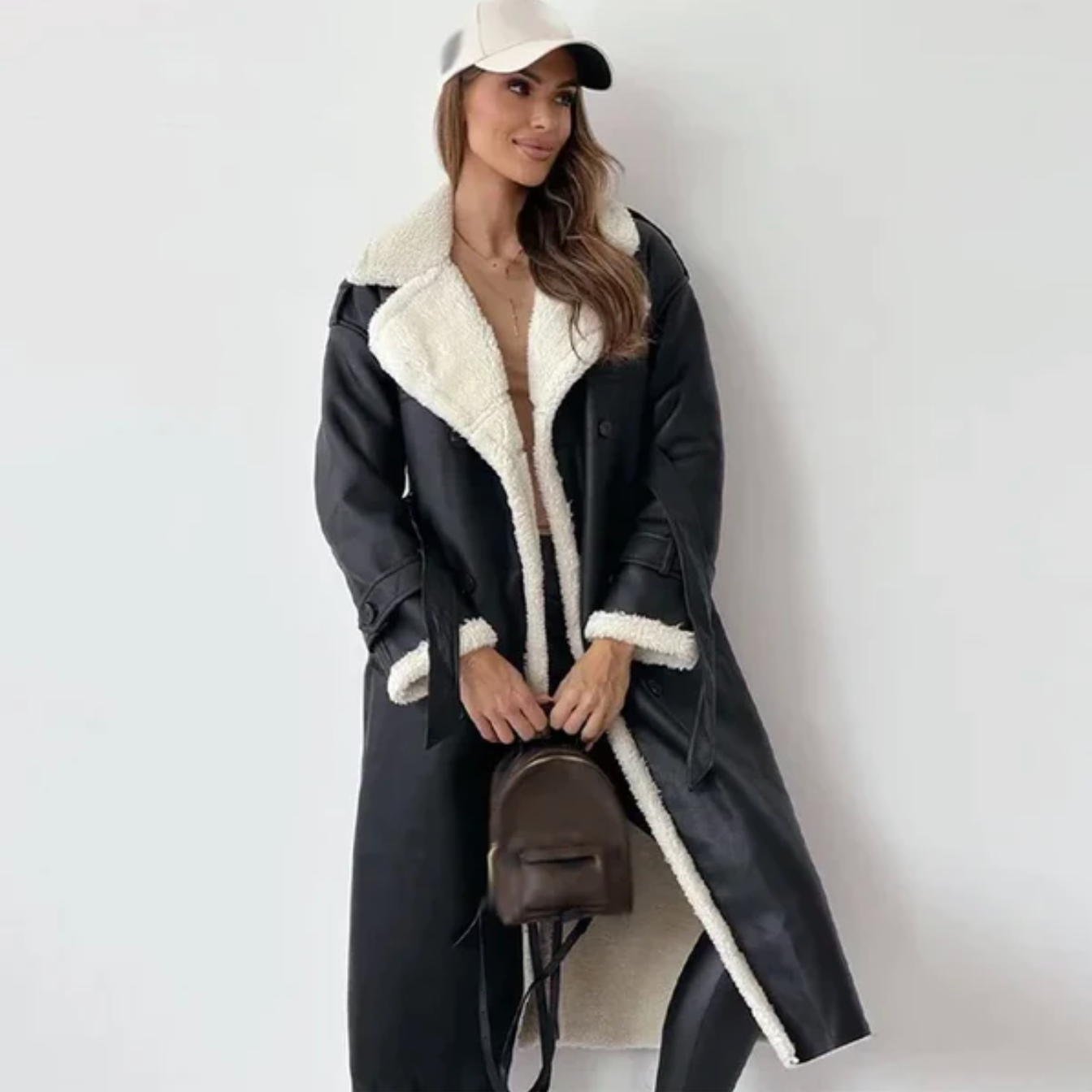Long Winter Coat - Women's Double Breasted Winter Trench Coat with Belt-Grace Aura