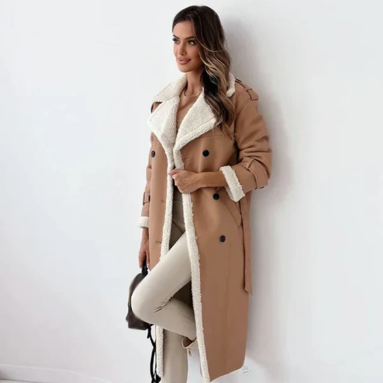 Long Winter Coat - Women's Double Breasted Winter Trench Coat with Belt-Grace Aura