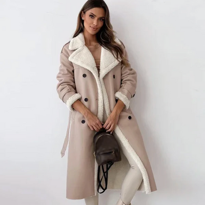 Long Winter Coat - Women's Double Breasted Winter Trench Coat with Belt-Grace Aura