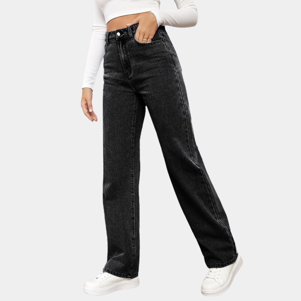 Loose Fit Jeans - Straight Leg - Relaxed Fit - High Waisted Jeans - Women's Jeans-Grace Aura