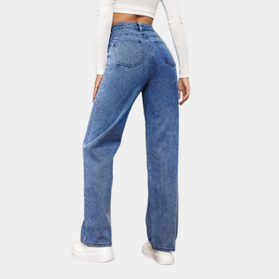 Loose Fit Jeans - Straight Leg - Relaxed Fit - High Waisted Jeans - Women's Jeans-Grace Aura