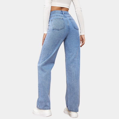 Loose Fit Jeans - Straight Leg - Relaxed Fit - High Waisted Jeans - Women's Jeans-Grace Aura