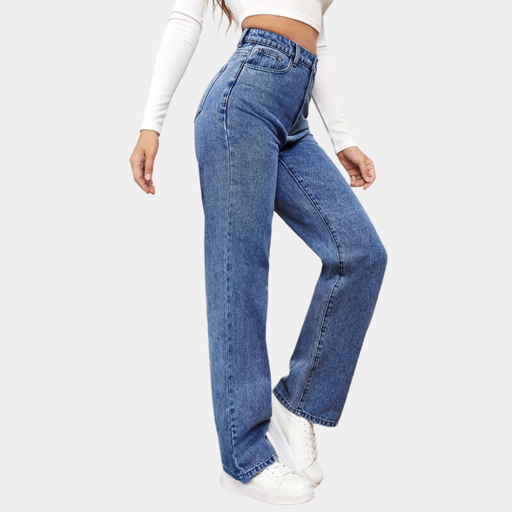 Loose Fit Jeans - Straight Leg - Relaxed Fit - High Waisted Jeans - Women's Jeans-Grace Aura